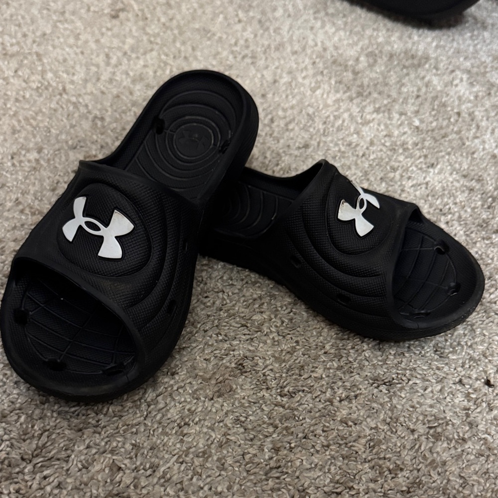 Under Armour Black Slides with White Logo